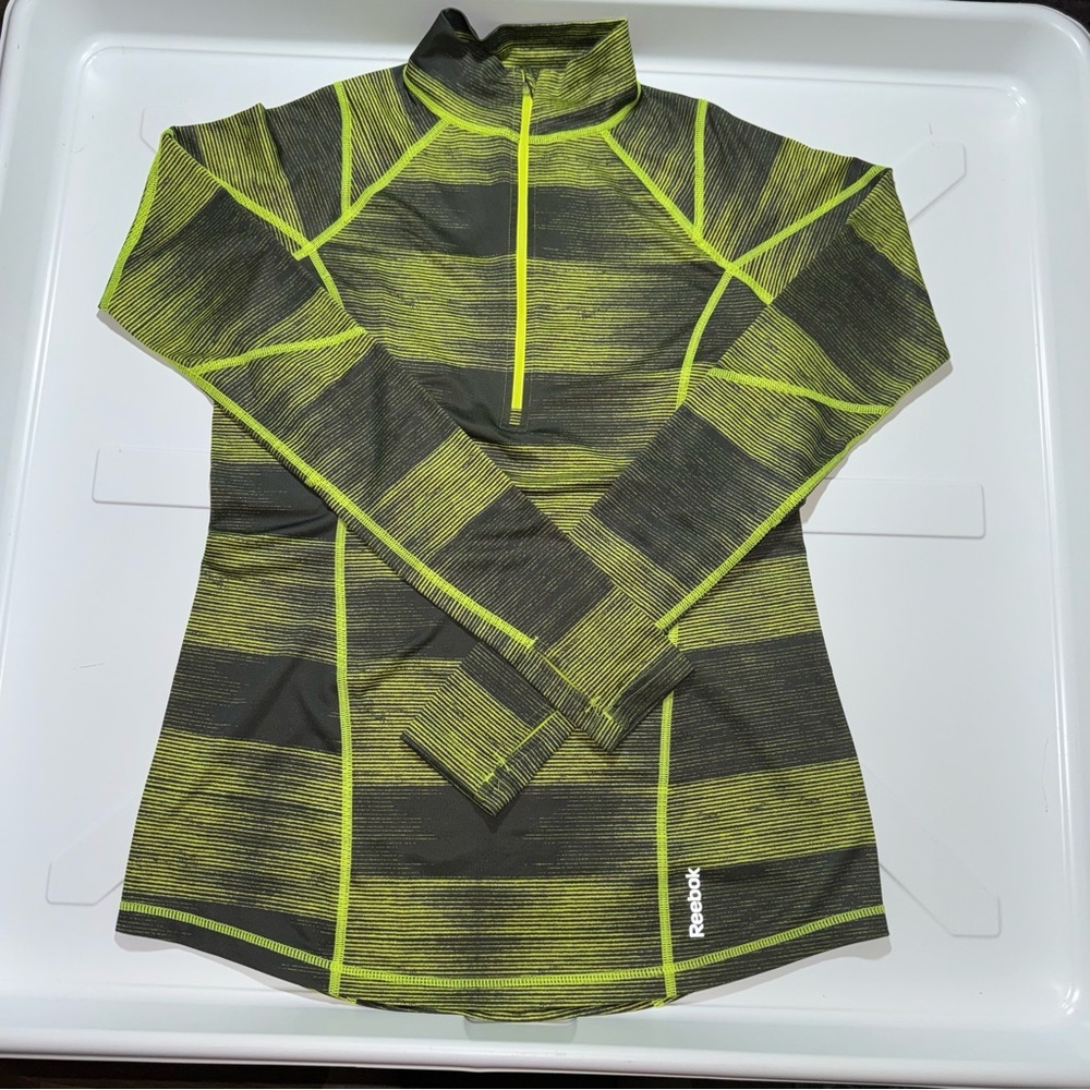 Reebok Women’s L 1/4 Zip Running Workout Pullover Neon Green Top